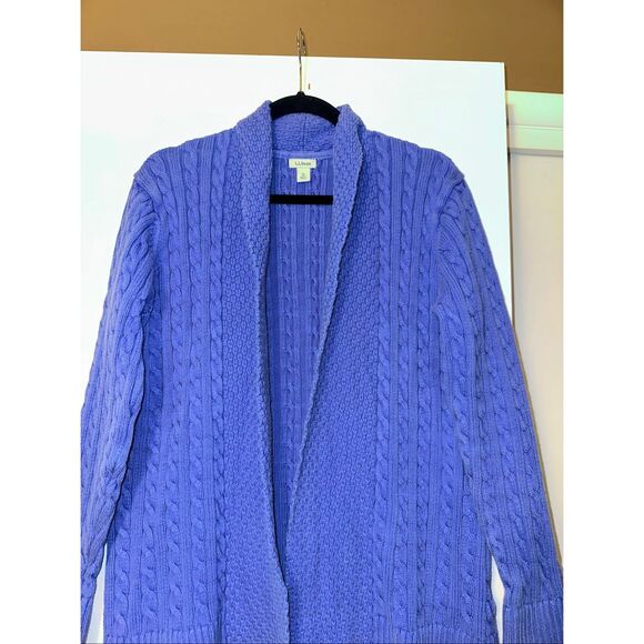 L.L. Bean XL Cable Knit Womens Cardigan Sweater Solid Blue Purple Gently Worn - Picture 4 of 11